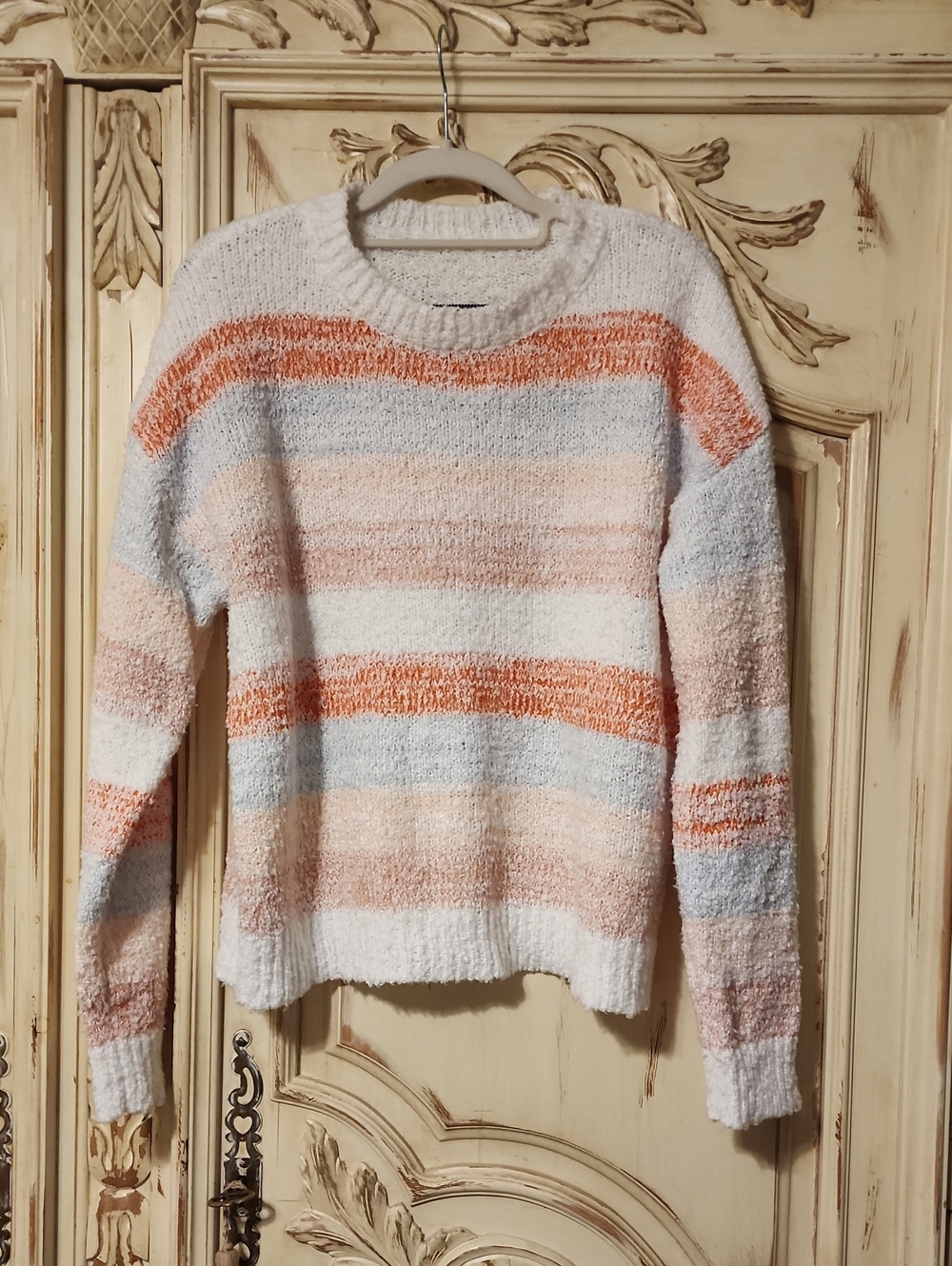 SHEIN Striped Crew Neck Sweater White & Orange Large